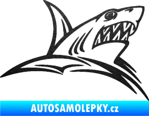 Samolepka Žralok 020 pravá v moři škrábaný kov černý