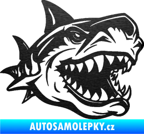 Samolepka Žralok 021 pravá škrábaný kov černý