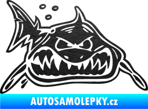 Samolepka Žralok pravá škrábaný kov černý