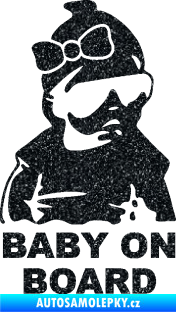 Samolepka Baby on board 001 pravá s textem miminko s brýlemi a s mašlí Ultra Metalic černá