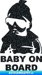 Samolepka Baby on board 002 levá s textem miminko s brýlemi Ultra Metalic černá