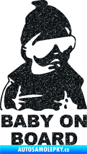 Samolepka Baby on board 002 pravá s textem miminko s brýlemi Ultra Metalic černá