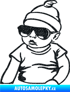 Samolepka Baby on board 003 levá miminko s brýlemi Ultra Metalic černá