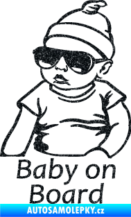 Samolepka Baby on board 003 levá s textem miminko s brýlemi Ultra Metalic černá