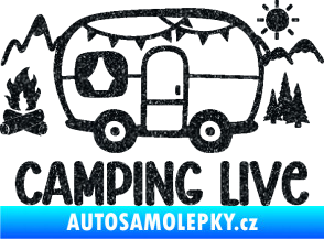 Samolepka Camping live 001 levá cestování v karavanu Ultra Metalic černá
