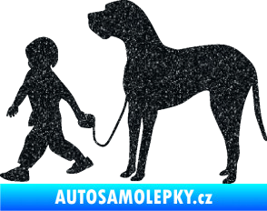 Samolepka Chlapec venčí psa levá Ultra Metalic černá