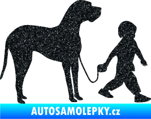 Samolepka Chlapec venčí psa pravá Ultra Metalic černá