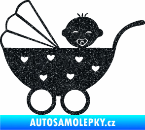 Samolepka Dítě v autě 070 levá kočárek s miminkem Ultra Metalic černá