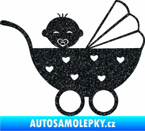 Samolepka Dítě v autě 070 pravá kočárek s miminkem Ultra Metalic černá