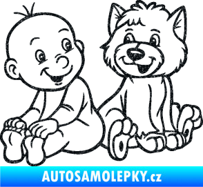 Samolepka Dítě v autě 087 levá chlapeček s pejskem Ultra Metalic černá