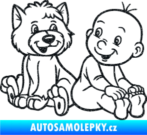 Samolepka Dítě v autě 087 pravá chlapeček s pejskem Ultra Metalic černá