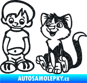 Samolepka Dítě v autě 097 levá kluk a kočka Ultra Metalic černá