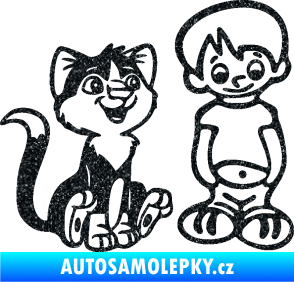 Samolepka Dítě v autě 097 pravá kluk a kočka Ultra Metalic černá