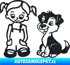 Samolepka Dítě v autě 099 levá holčička a pes Ultra Metalic černá