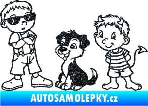 Samolepka Dítě v autě 104 levá dva kluci a pes Ultra Metalic černá
