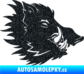 Samolepka Divoké prase 001 pravá kanec hlava Ultra Metalic černá