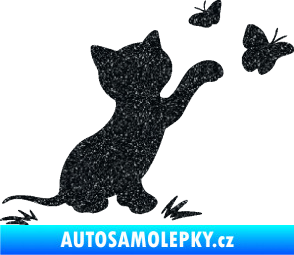 Samolepka Kočka 037 pravá s motýlky Ultra Metalic černá