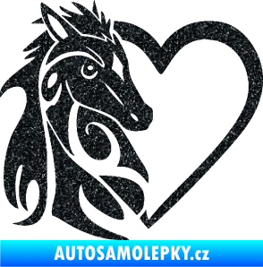 Samolepka Koník love 001 levá hříbátko v srdíčku Ultra Metalic černá