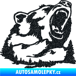 Samolepka Krajina hory 032 pravá les s medvědem Ultra Metalic černá