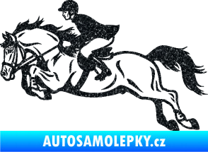Samolepka Kůň 059  levá jezdec na koni parkur Ultra Metalic černá