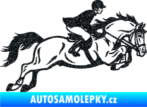 Samolepka Kůň 059  pravá jezdec na koni parkur Ultra Metalic černá