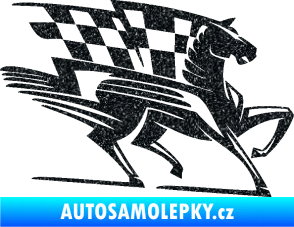 Samolepka Kůň racing 001 pravá se šachovnicí Ultra Metalic černá
