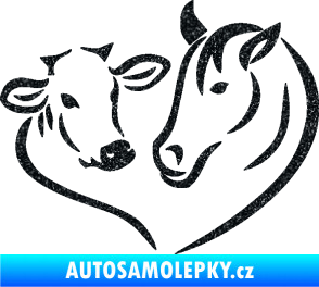 Samolepka Kůň s kravičkou v srdíčku pravá láska ke zvířatům Ultra Metalic černá