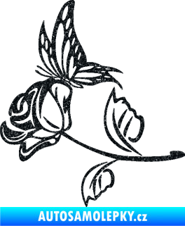 Samolepka Květina dekor 030 levá růže s motýlkem Ultra Metalic černá