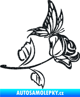 Samolepka Květina dekor 030 pravá růže s motýlkem Ultra Metalic černá