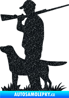Samolepka Myslivec 005 levá se psem na lovu Ultra Metalic černá