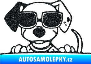 Samolepka Pes s brýlemi 101 levá v autě Ultra Metalic černá