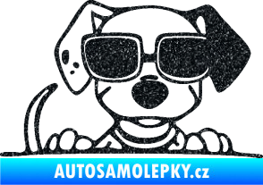 Samolepka Pes s brýlemi 101 pravá v autě Ultra Metalic černá