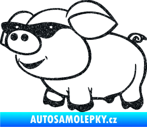 Samolepka Prase 006 levá frajer v brýlích Ultra Metalic černá