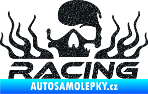 Samolepka Racing nápis s lebkou levá Ultra Metalic černá