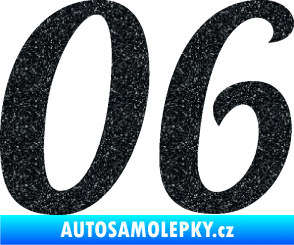 Samolepka Startovní číslo 06 typ 3 Ultra Metalic černá