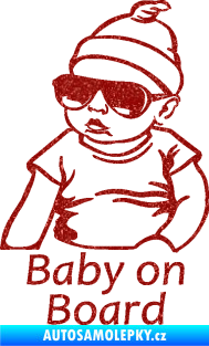 Samolepka Baby on board 003 levá s textem miminko s brýlemi Ultra Metalic červená
