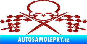 Samolepka Champion 001 lebka se šachovnicovou vlajkou Ultra Metalic červená