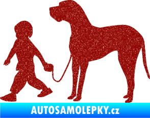 Samolepka Chlapec venčí psa levá Ultra Metalic červená