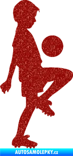 Samolepka Děti silueta 005 pravá kluk fotbalista Ultra Metalic červená