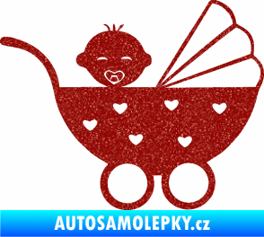 Samolepka Dítě v autě 070 pravá kočárek s miminkem Ultra Metalic červená