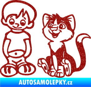 Samolepka Dítě v autě 097 levá kluk a kočka Ultra Metalic červená