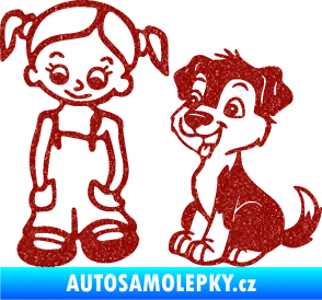 Samolepka Dítě v autě 099 levá holčička a pes Ultra Metalic červená