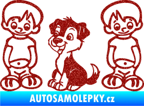 Samolepka Dítě v autě 103 levá dva kluci a pes Ultra Metalic červená