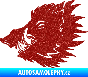 Samolepka Divoké prase 001 levá kanec hlava Ultra Metalic červená