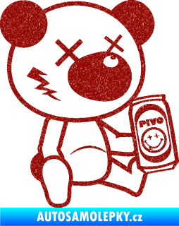 Samolepka Drunk bear 004 pravá medvěd s pivem Ultra Metalic červená
