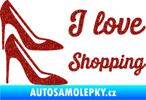 Samolepka I love shopping nápis  Ultra Metalic červená