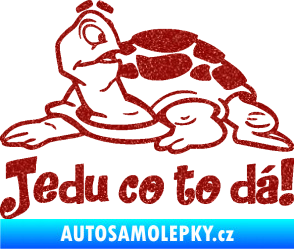 Samolepka Jedu co to dá! 001 levá nápis se želvou Ultra Metalic červená