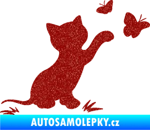 Samolepka Kočka 037 pravá s motýlky Ultra Metalic červená
