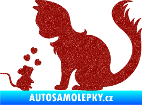 Samolepka Kočka s myší 002 levá Ultra Metalic červená
