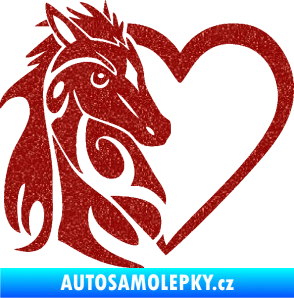 Samolepka Koník love 001 levá hříbátko v srdíčku Ultra Metalic červená